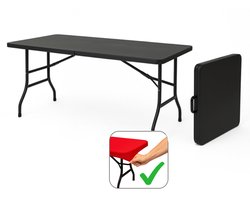 HEM Vouwtafel Inklapbaar 180x70 Zwart – Buffettafel – Klaptafel – Campingtafel - 100 kg Belastbaar – 9,5 kg - Met Rode HEM Topper