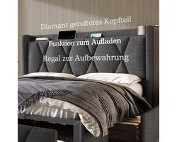 Hemelbed - 140x200 cm - Met opberglaadstructuur - Grijze stofafwerking