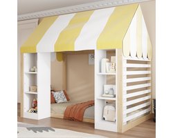 Hemelbed 90x200 cm - Met Opbergruimte - Met Hoofdeinde - Wit Naturel