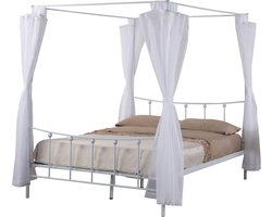 Hemelbed Amore metaal 140x200 - wit - Poldimar - Tweepersoons bedkader - Wit - Metaal Tweepersoons Normaal bed