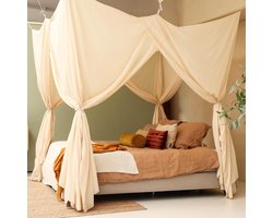 Hemelbed Gordijn Beige voor Tweepersoons Bed | Rechte Klamboe met Ophangset
