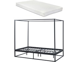 Hemelbed Kristianstad met bedbodem en matras 120x200 cm zwart
