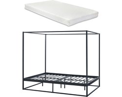 Hemelbed Kristianstad met bedbodem en matras 140x200 cm zwart