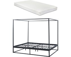 Hemelbed Kristianstad met bedbodem en matras 160x200 cm zwart