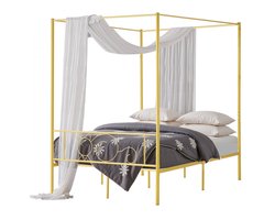 Hemelbed - Metalen Bedframe - Tweepersoons - Minimalistisch Hoofdeinde - Stevige Stalen Lattenbodem - Opbergruimte Onder Bed - Geen Boxspring Nodig - Goud