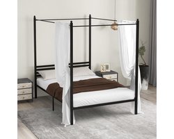 hemelbedframe 140 x 200 cm, dubbele lattenbodem, metalen dak, platformbed met geruisloze stang, opbergruimte onder het bed, draagvermogen 300 kg