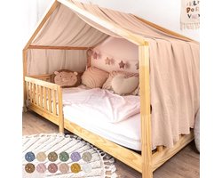 Hemelbedgordijn voor huisbed - handgemaakt van 100% katoen, voor kinderen, roze, beige