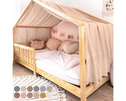 Hemelbedgordijn voor huisbed - handgemaakt van 100% katoen, voor kinderen, roze, beige