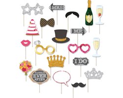Henbrandt - 20 STUKS Photo Booth Bruiloft Props - Feestdecoratie - Wedding Photo Props - Photobooth props Huwelijk - Fotohokje Rekwisieten - Foto Decoratie feestje