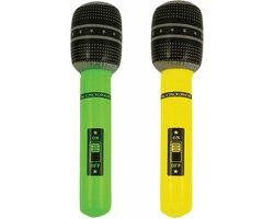 Henbrandt Opblaasbare microfoons - 2x stuks - neon geel/groen - 40 cm