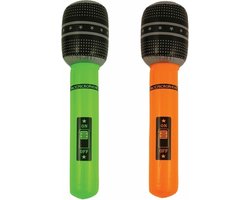 Henbrandt Opblaasbare microfoons - 2x stuks - neon groen/oranje - 40 cm