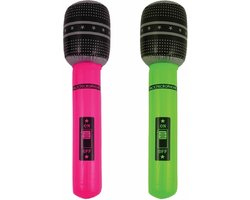 Henbrandt Opblaasbare microfoons - 2x stuks - neon groen/roze - 40 cm