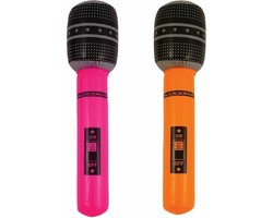 Henbrandt Opblaasbare microfoons - 2x stuks - neon roze/oranje - 40 cm