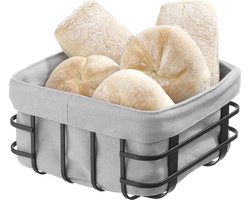 Hendi Broodmand met Zak - Vierkant Broodmandje Stof - Luxe Broodmandje met Binnenvoering - 19x19x(H)10cm