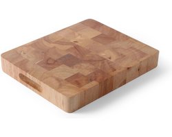 HENDI Dikke snijplank met handgrepen – 265x325x45 mm – rubberhout – schaakpatroon