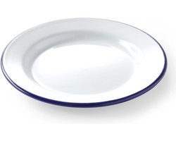 HENDI Plat bord – staal – geëmailleerd wit met blauwe rand – Ø 200 mm – stapelbaar – oven- en vaatwasmachinebestendig