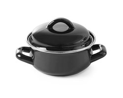 HENDI Soep- en sauspannetje – met deksel – geëmailleerd – 0,65L – zwart