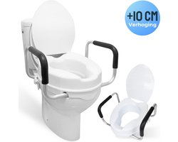 Hendriqs® WC Verhoger 10 cm met Armsteunen & Deksel - Toiletverhoger met Armleuning - Verhoogde WC Bril - Toilet Verhoger - WC Stoel - WC Verhoger Volwassenen & Senioren - Toiletstoel in Hoogte Verstelbaar - WC Verhoging - Toiletbril Verhoger 10 cm