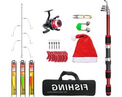 Hengel en molen set - Visuitrusting compleet - Vissen op zee - Telescopisch en compact - 1.8 meter - Rood
