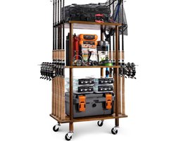 Hengelhouder Houten Organizer - Vishengel Rack - Opbergen Visspullen - Ruimte voor 10 Hengels - 3 Tier - Natuurlijk