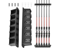 Hengelhouder Wandmontage voor 6 Hengels - Zwarte Hengelstandaard Verticaal & Horizontaal