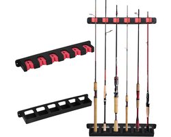 Hengelrek - Opbergrek voor hengels - Wandgemonteerde hengelhouder - Hengelstandaard - Zeehengelrek - Verticaal wandgemonteerd hengelrek - Geschikt voor 6 hengels - Rek voor het opbergen en tentoonstellen van hengels - Zwart