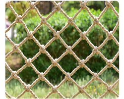 Hennep Touwnet - Klimnet Vrachtnet - Veiligheid Buiten - Handgeweven Meerstrengs - 8 mm 1x7m - Geel