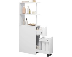 Hennova Badkamerkast - Keukenkast - Smalle kast - Multifunctioneel - Met wielen - Met lades - Vrijstaand - Wit - 113 cm x 45 cm x 19 cm