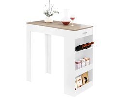 Hennova Bartafel - Eettafel - Hoge tafel - Keukentafel - Meubels - Met opbergvak - Met lade - Wit/light oak - 100 x 100 x 50 cm