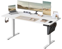Hennova Bureau - Zit sta bureau - Elektrisch bureau - In hoogte verstelbaar - 4 Hoogtes - Incl. stoffen organizer - Draagvermogen 70 kg - Wit - 70 x 160 cm