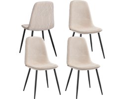 Hennova Eetkamerstoelen - Keukenstoelen - Set van 4 - Gestoffeerde stoel - Metalen poten - Draagvermogen per stoel 120kg - Wit/beige - 55x43,5x85,5 cm (D X B X H) per stoel