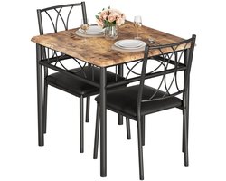 Hennova Eettafel - Eettafel met stoelen - Keukentafel - Ideaal voor kleine ruimtes - Vierkant - Metaal - Hout - Bruin/Zwart - Afmeting tafel 74 x 74 x 76 cm