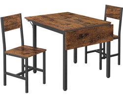 Hennova Eettafel - Eettafel met stoelen - Opvouwbare keukentafel voor 2–4 personen – Inclusief 2 stoelen - Opklapbaar - Voor kleine ruimtes – Houtkleur - Grootte geopend: 78x120x76,2 cm
