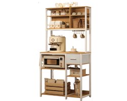 Hennova koffie meubel wit - koffiecorner meubel - koffiebar - koffiehoek - Magnetron plank - Verstelbare planken - Stoffen lade - koffie corner organizer - Met stopcontacten - Wit - 40x80x180.4 cm