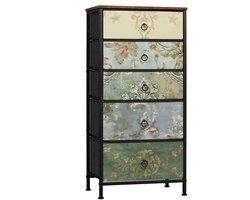 Hennova Ladekast - Ladenkast - Opbergkast - Multifunctioneel - Metalen frame - Lades van hout en stof - Gekleurd - 5 Lades - 45.5 x 95.5 x 30 cm