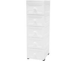 Hennova Opbergast - Nachtkastje - Organizer - 5 Lades - Op wielen - Ruimtebesparend - Multifunctioneel - Eenvoudige montage - Wit - 25 x 34 x 82 cm