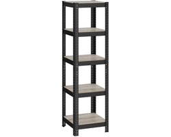 Hennova Stellingkast - Opbergrek - Meubels - 5 Laags - Verstelbaar - Ruimtebesparend - Staand rek - Kantelbescherming - Neutraal zwart - 37 x 37 x 150 cm