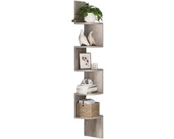 Hennova Wandplank - Wandplank zwevend - Boekenkast - Organizer - 5 Niveaus - Draagvermogen per plank 6kg - Grijs - 20x20x126 cm