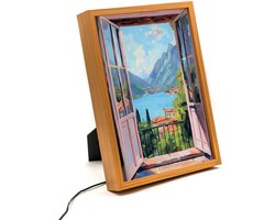 Henri Matisse-stijl schilderij van Lake Como – 31×23 cm – Verlicht kunstwerk – LED licht portret nachtlampje – Dimbaar – Sfeerverlichting – Kinder Woon en Slaapkamer Wall Art Decor