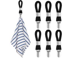 Herbruikbaar Handdoekhaakjes - 6 stuks - Handdoekclips - Handdoek knijpers - Theedoek haakje - Handdoek hanger - Theedoek clips - Handdoeklusjes - Voor keuken, badkamer, balkon, kasten - Zwart