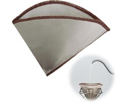 Herbruikbaar koffiefilter - permanent filter - maat 2 - roestvrij staal - 150 x 115 mm - compatibel met filterhouder - universeel koffiefilter opzetstuk voor koffiezetapparaat (1-2)