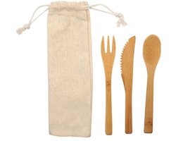 Herbruikbare bamboe bestekset + Fackelmann Move katoenen tas
