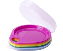 Herbruikbare borden CAMPING - 6 Borden - Multicolor - Kunststof - Makkelijk meenemen - In beschermhoes - kamperen - Picknick - Partyset