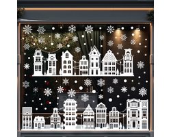 Herbruikbare kerststickers voor op het raam, witte raamdecoraties, geschikt voor etalages, winkels, grote kerstdecoraties voor in huis, ster- en sneeuwvlokpatronen, raamstickers, kerstversiering.