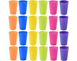 Herbruikbare Plastic Bekers 250ml - Duurzame Drinkbekers voor Kinderen, Feestjes, Picknicks en Barbecues in 6 Felle Kleuren