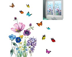 Herbruikbare Raamstickers met Vlinders en Lente Bloemen - Statistisch Zelfklevende Raamstickers - Decoratie voor Winkelramen, Woonkamer, Badkamer, 27 x 45 cm