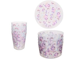 Herbruikbare serviesset met Unicorn print - Multicolor - 4x bordjes / bekers / bakjes - Set van 12 - Ø 22,5 cm - 230 ml - 430 ml - Eenhoorn