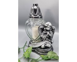 Herdenkingslicht - Engel - Plat - Zilver - Hart - Grafkaars - Graflantaren - Graflicht - Grafdecoratie