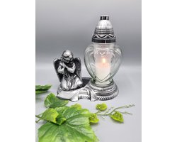 Herdenkingslicht - Engel - Zilver -  Hart -P39 - Grafkaars - Graflantaren - Graflicht - Grafdecoratie - Windlicht