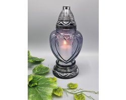 Herdenkingslicht - P39 - Zilver - Grijs glas - Grafkaars - Graflicht - Graflantaarn - Windlicht